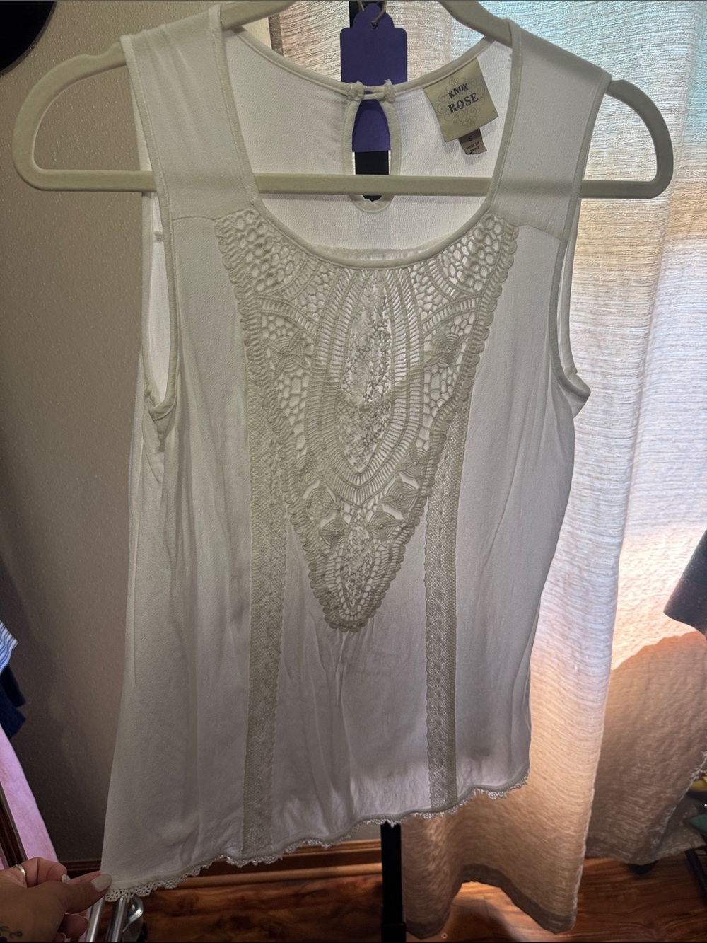Knox Rose White Crochet-Front Sleeveless Camisole